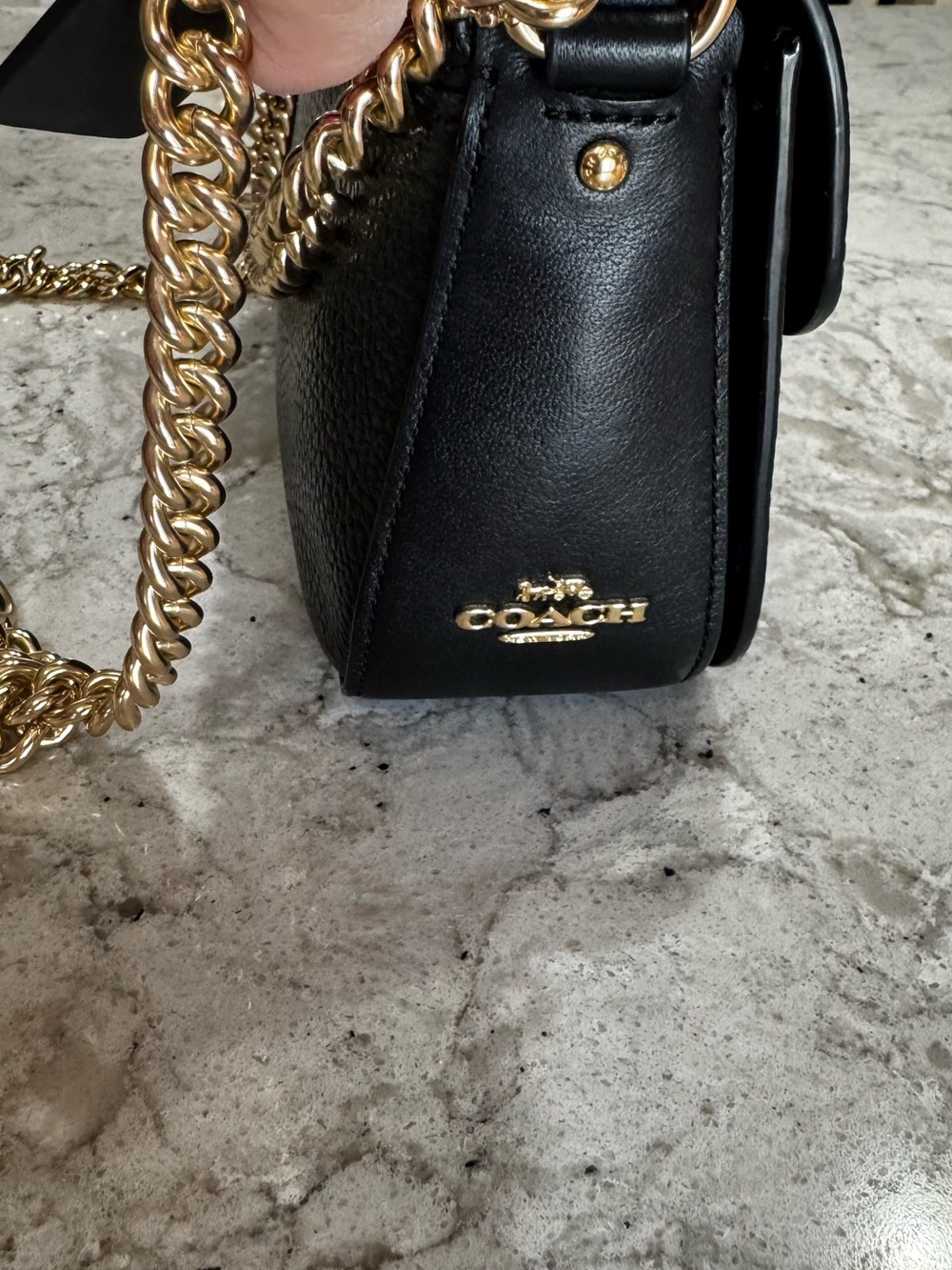 Coach Blake in Black Pebbled Leather Shoulder Bag with Gold Chain - Picture 5 of 16